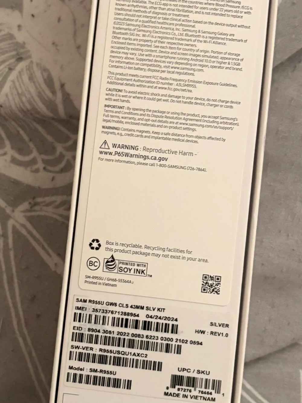 Samsung Galaxy Watch6 Classic (43mm, Sliver , model SM R955u with original box